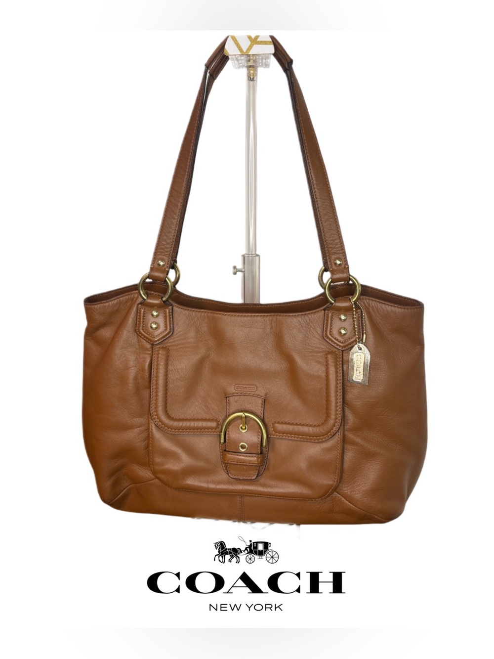 Coach Campbell Belle Carryall Tote Bag in Camel Tan smooth leather